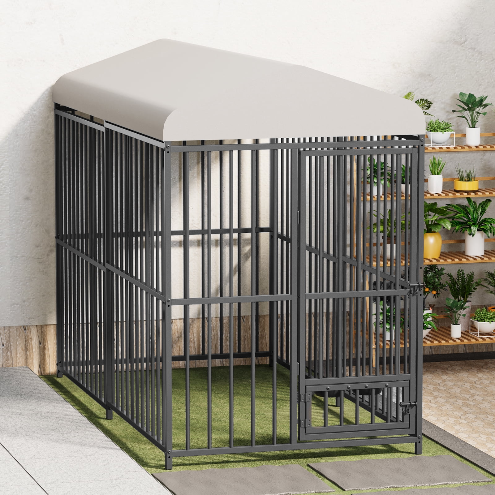 8x4x6 FT Outdoor Dog Kennel for Large Dogs, Heavy Duty Dog Playpen Fence with Lock, Dog Enclosures with UV-Resistant Waterproof Roof Cover for Outside