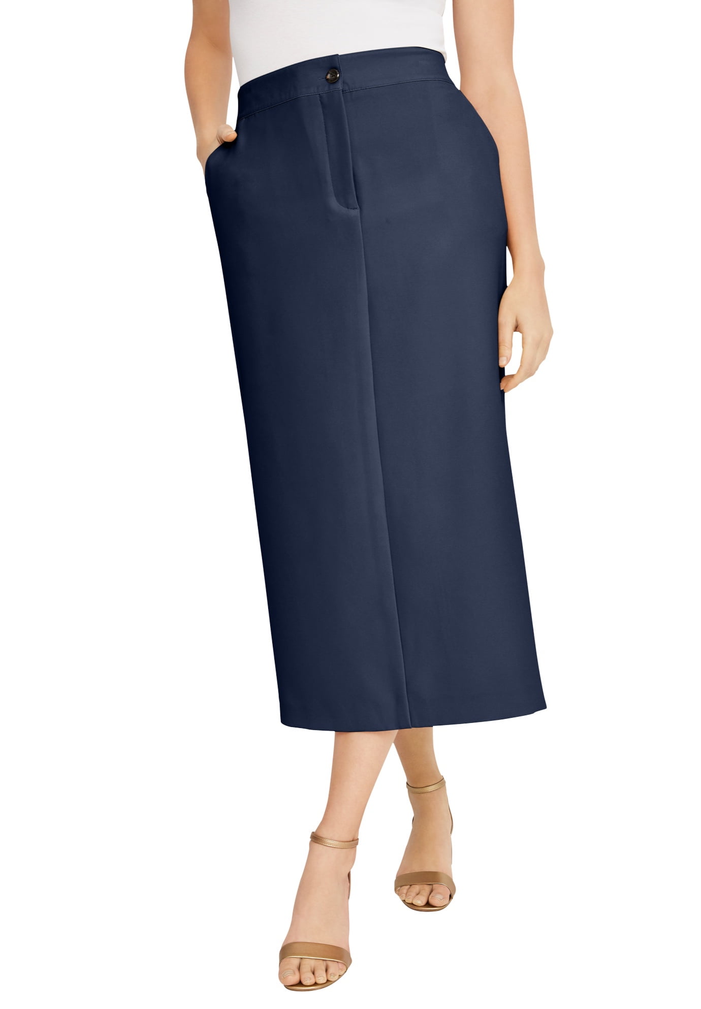 Calf Length Washable Lined Pencil Skirt Back Detail Navy Blue NEW 10-22 