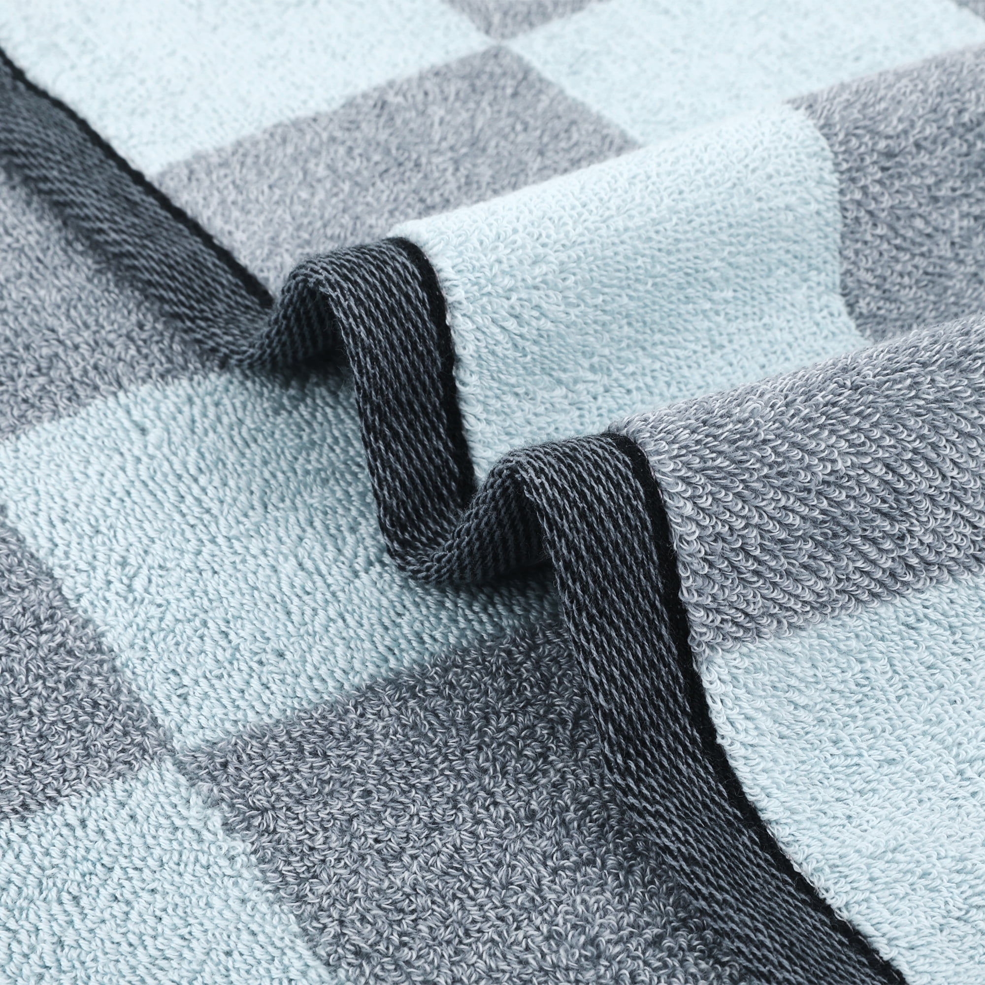 Unique Bargains 4 Pcs Checkered Cotton Hand Towel Set Grey/Brown 14" x 28"/13" x 29"
