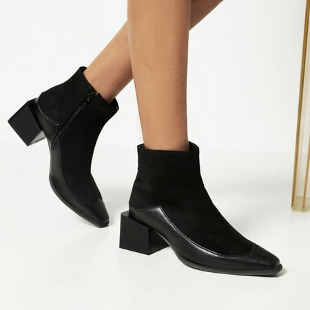 

Fashion NonSlip Shoes Toe Booties Comfortable Zipper Round Heels Short Women High Women s Boots