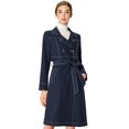 thumbnail image 2 of Abrigo Gabardina Con Cinturón Doble Botonadura Solapa Con Muesca Para Mujeres Azul Marino XS Unique Bargains Abrigo, 2 of 6
