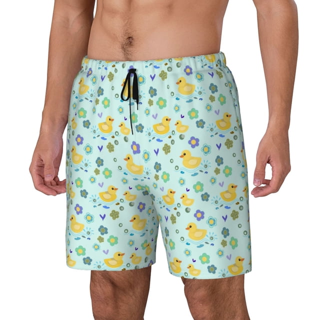 Fotbe Duck Cartoon Traje de Baño para Hombre – Shorts de Natación de Secado Rápido con Forro y Bolsillos-Small