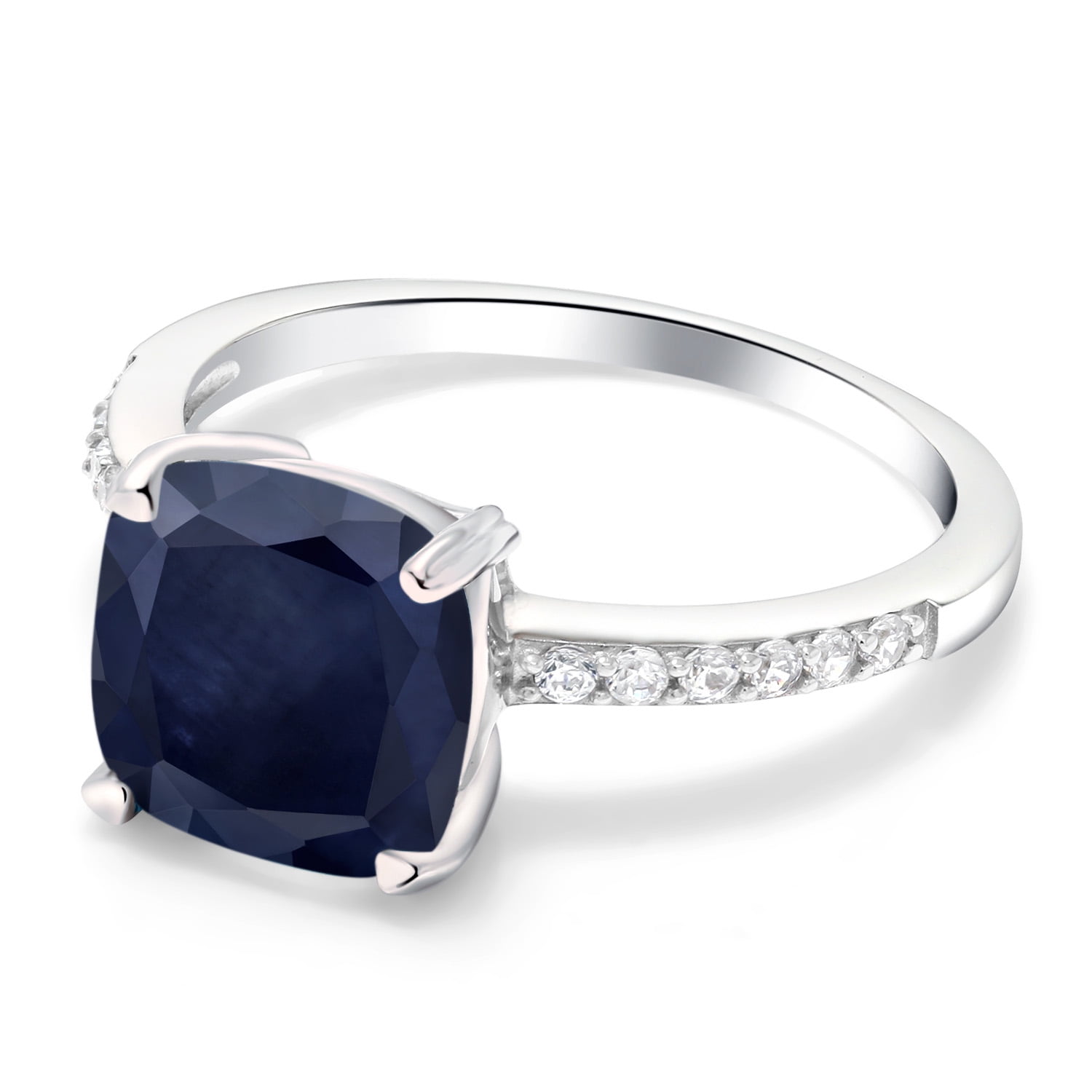 Gem Stone King 2.94 Ct Cushion Blue Sapphire 925 Sterling Silver Ring