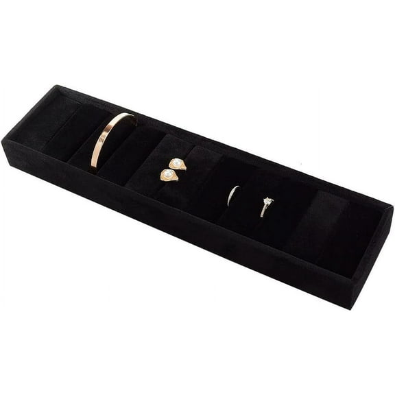 Velvet Covered MDF Bracelet Display Tray Jewelry Tray Bracelet Organizer Holder Rectangle Black 34.2x8.6x3.6cm