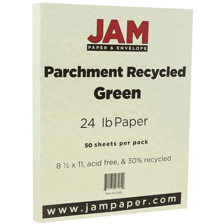 JAM Paper Parchment Paper, 8.5 x 11,24 lb Green Recycled,50