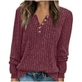 thumbnail image 5 of XPMWRP Knit Sweater Women V Neck Button Up Sweaters Jumpers Trendy Tunic Long Sleeve Pullover Tops Comfy Fall Clothes Wine XXL, 5 of 8