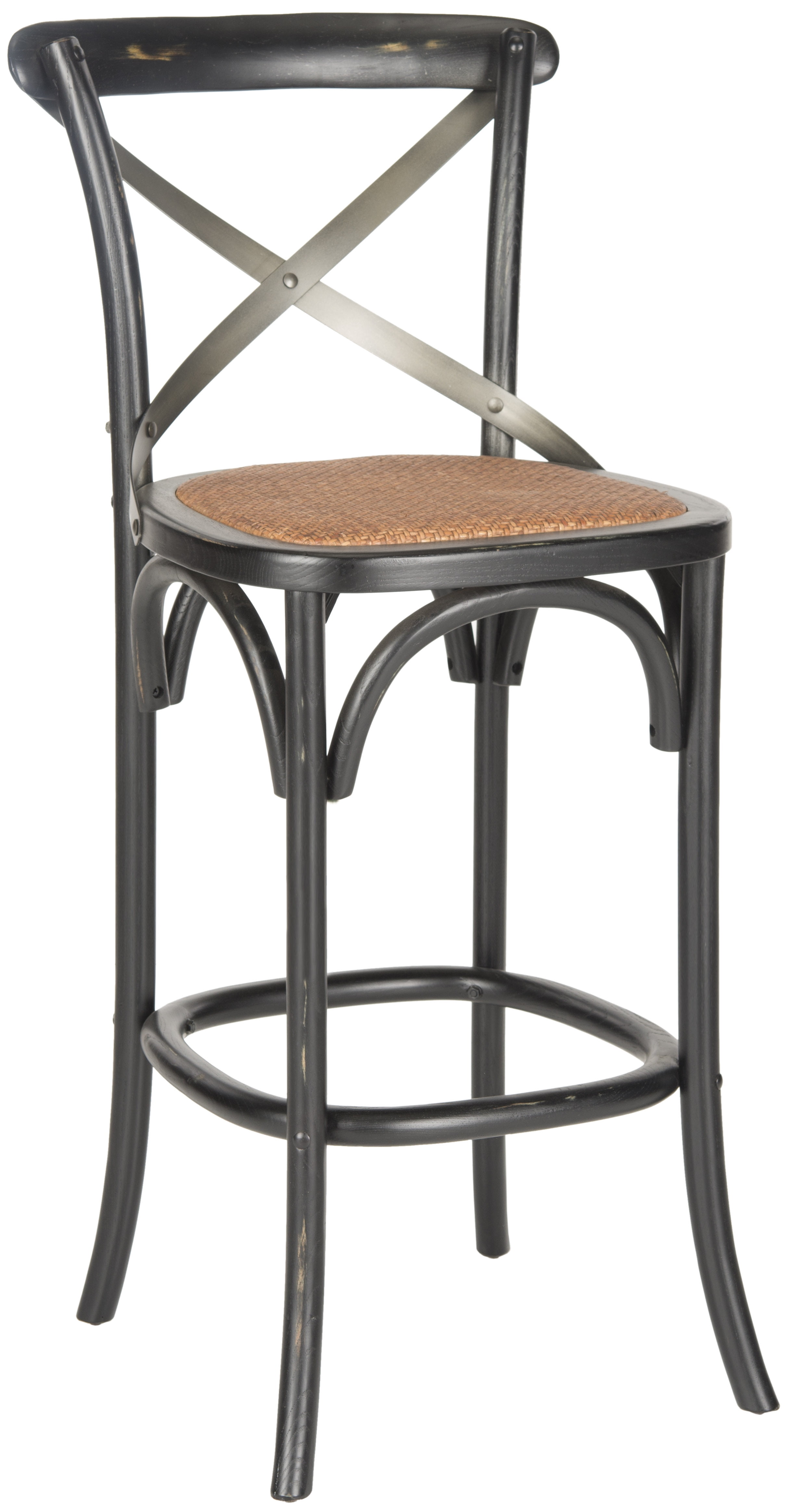 SAFAVIEH Eleanor X-Back Rustic Bistro Bar Stool with Footrest, Distressed Hickory
