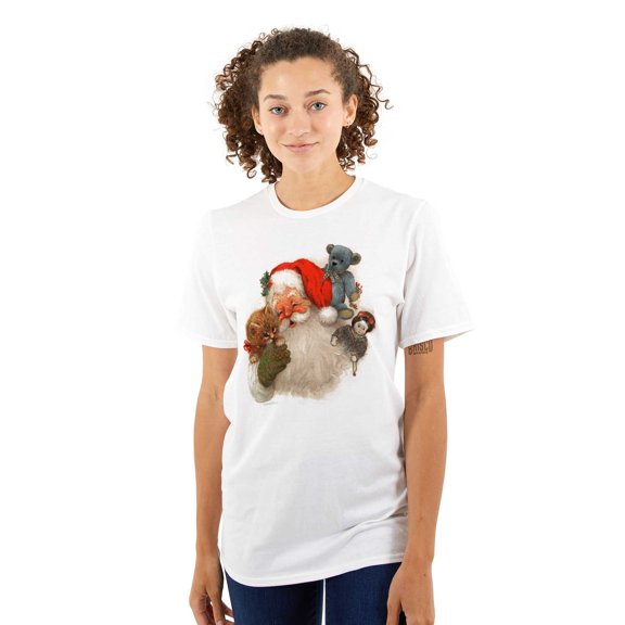 Santa Claus Snuggling Cute Kitten Women's Graphic T Shirt Tees Brisco Brands S