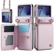 Mynvo Case for Samsung Galaxy Z Flip 8 with Credit Card Holder, [RFID Blocking] [Camera Screen Protection] PU Leather Magnetic Clasp Kickstand Shockproof Protective Case for Women Men, Pink