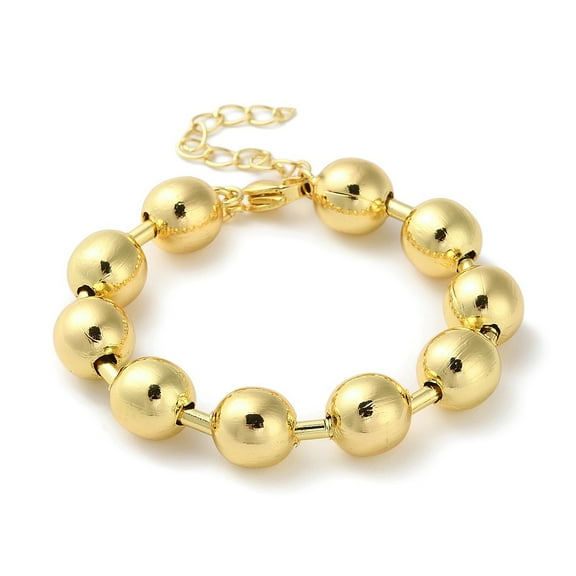 5 pc Rack Plating Brass Ball Chain Bracelets Lead Free & Cadmium Free Real 18K Gold Plated 6-5/8 inch(16.8cm)