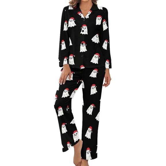 Top-kevin Women's Pajama Sets Skull Santa Candy Cane Holly Long Sleeve Lounge Sets Pjs Sleepwear with Pockets