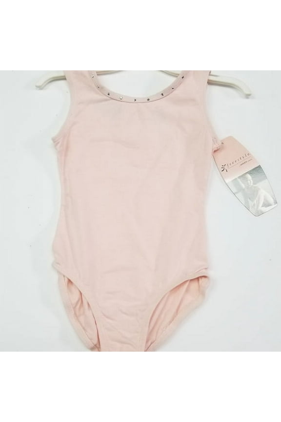 Freestyle Danskin Dance Bodysuit Rhinestone Neckline Keyhole Back 4/5 XS Pink -5Pk