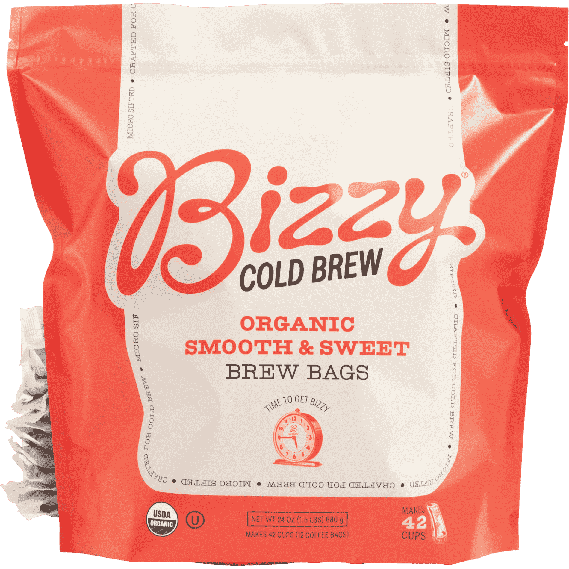 Bizzy Organic Cold Brew Coffee Bags, Medium Roast, Smooth & Sweet, Coarse Ground, 12 Count