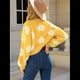 thumbnail image 4 of Cárdigan de Punto Corto con Margaritas para Mujer, con Abertura Frontal, Larga, Holgado, para Exteriores Amarillo L, 4 of 9