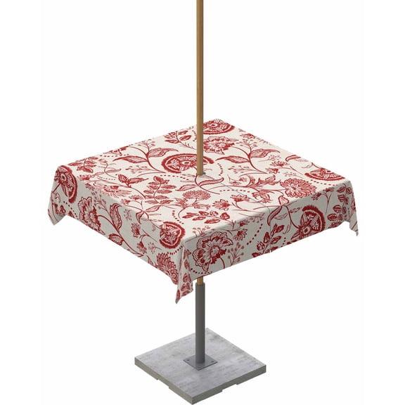 Boanket Outdoor Tablecloth with Umbrella Hole for Patio/Picnic/Party/Camping, Red Spring Floral Waterproof Table Cloth Square Cover Washable, Summer Botanical Farmhouse 60"x 60"
