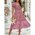 thumbnail image 4 of SANOPY Women Elegant Casual Summer Midi Dress Ditsy Print Short Ruffles Tiered Sleeve Smocked Midi Dresses Bohemian Floral V Neck High Waist Wedding Guest Long Dresses, 4 of 6
