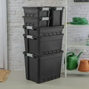 Sterilite 19 Gallon Stacker Tote, Durable Plastic Bin with Latch Lid, Black