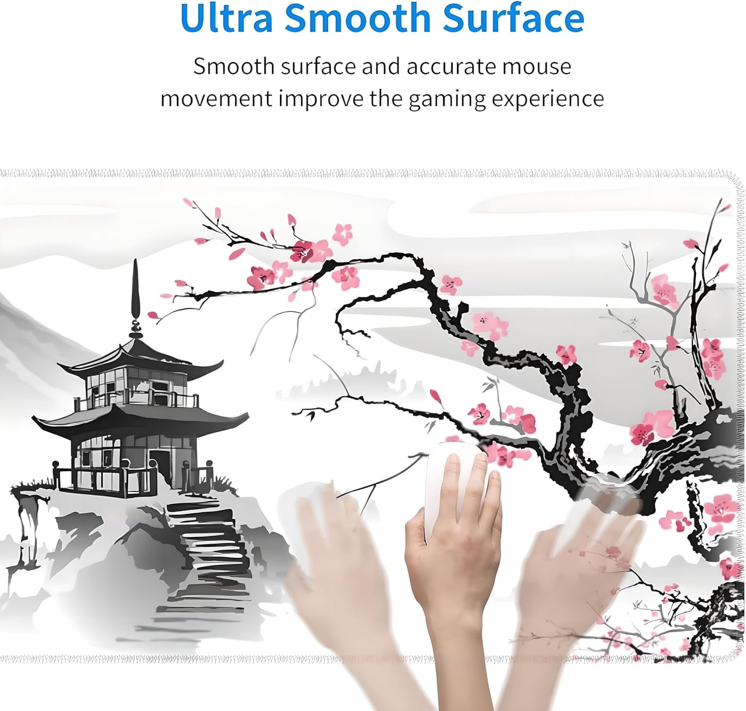 Japanese Gaming Mouse Pad XL,Cherry Blossom Extended Large Desk Mat,Large Mouse Pad for Desk,Non-Slip Rubber Base Stitched Edge 80 x 30 cm