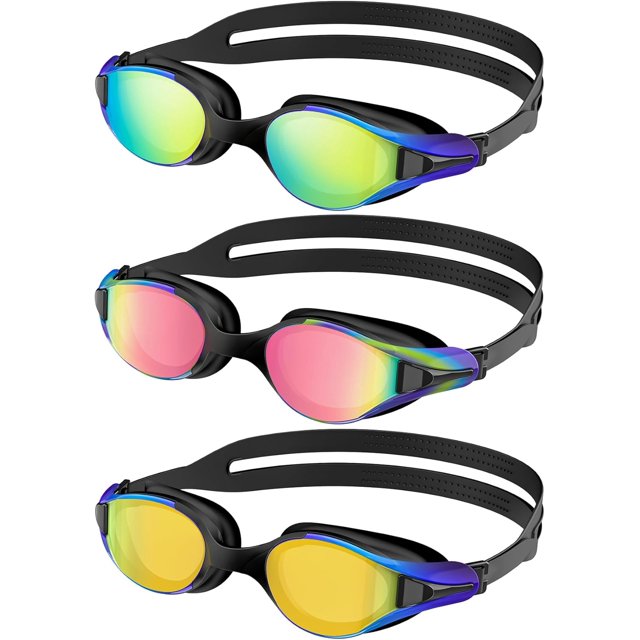 Swim Goggles Adult Swimming-Goggles: Pool Goggles for Men and Women with Anti Fog UV400 Protection No Leak 3 Pack
