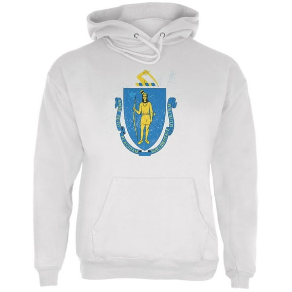 Born and Raised Massachusetts State Flag Mens Hoodie White LG