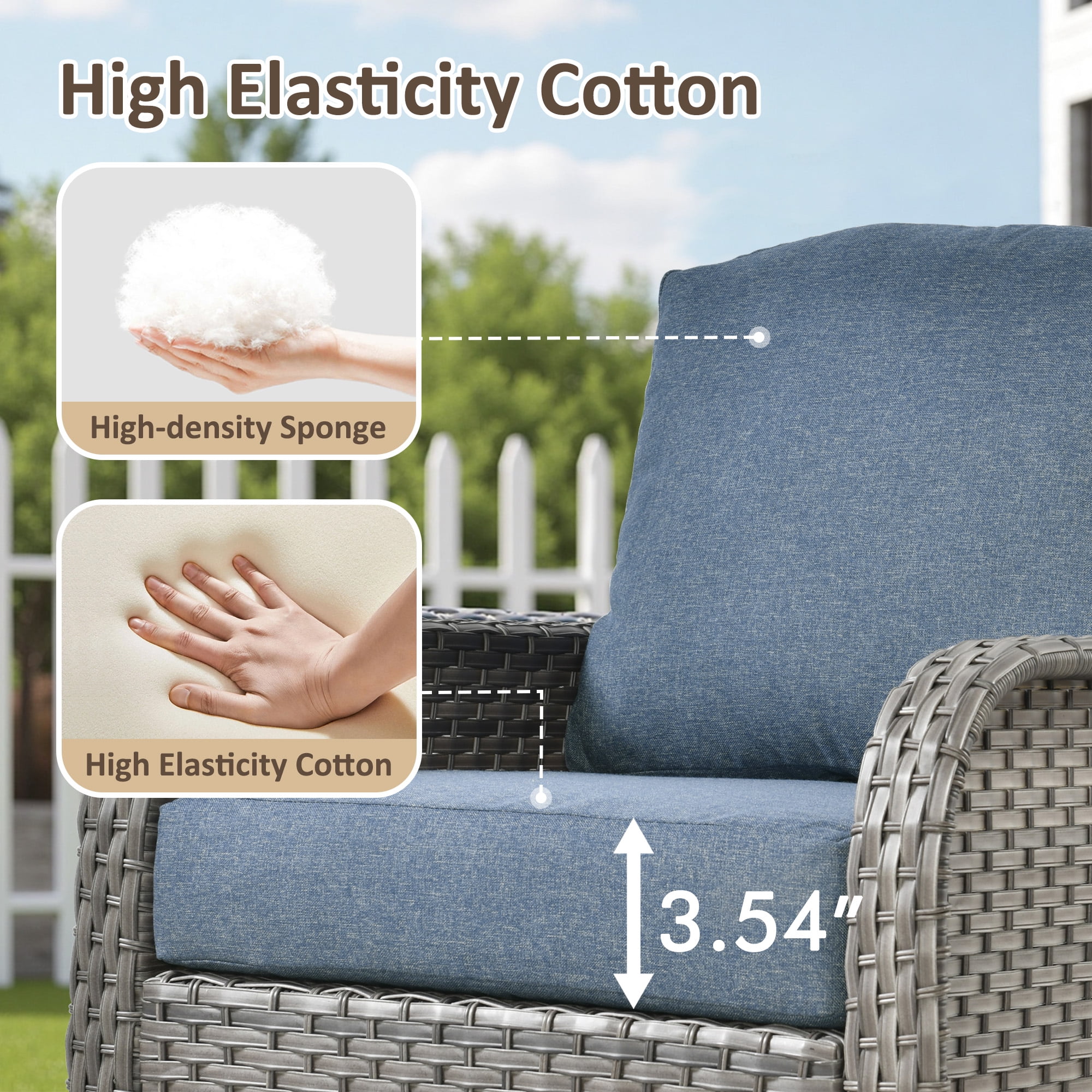 Toject Patio Furniture Set, 7 Pieces Outdoor Furniture Wicker Patio Conversation Set with Swivel Chairs, High Back Outdoor Chairs Loveseat for Backyard, Garden, Denim Blue