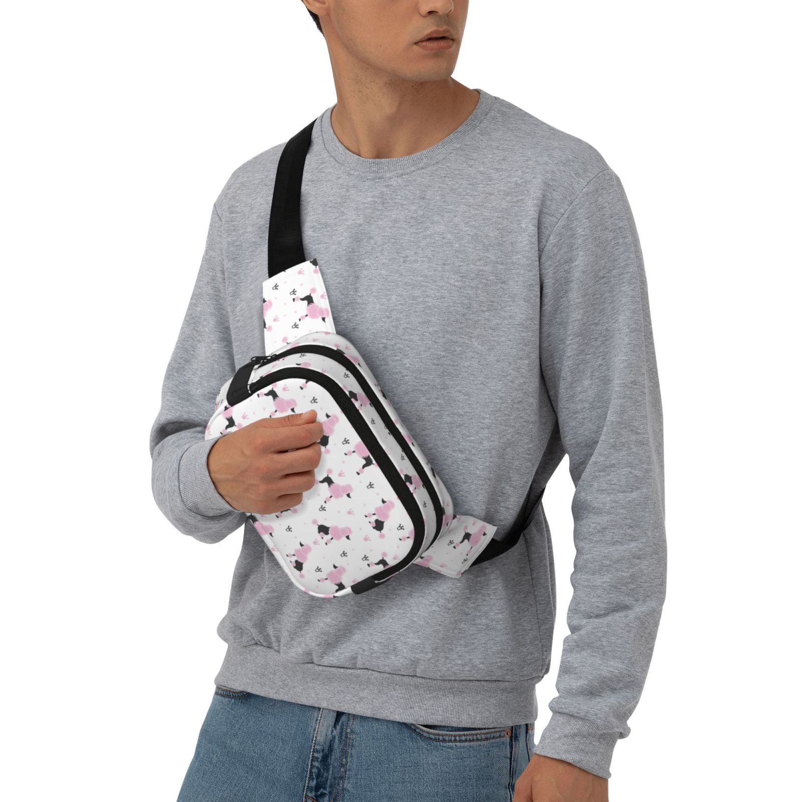 Picia Cute Poodle Dog Print Square Double-Layer Waist Bag Mini Adjustable Waist Belt Bag Exercise Running Travel Hiking
