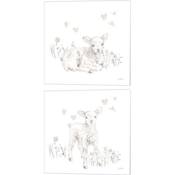 Great Art Now Spring Lambs Neutral by Katrina Pete 2 Piece Canvas Art Set Each 14"W x 14H"
