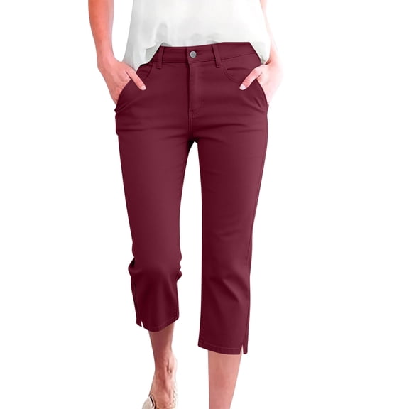 BUIGTTKLOP Capri Pants for Women High Waisted Dress Capris Side Split Straight Leg Stretchy Cropped Work Pants with Pockets