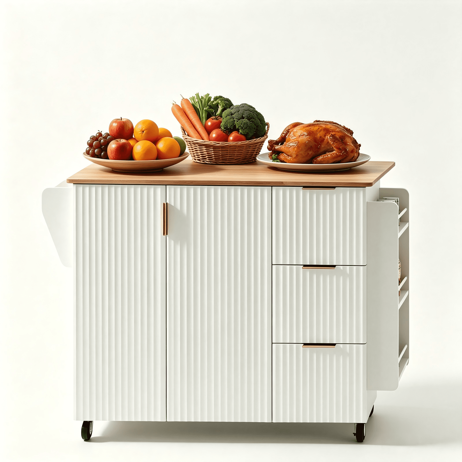 2-Door 3-Drawer Buffet Serving Cart with Grille Design and Champagne Gold Finish