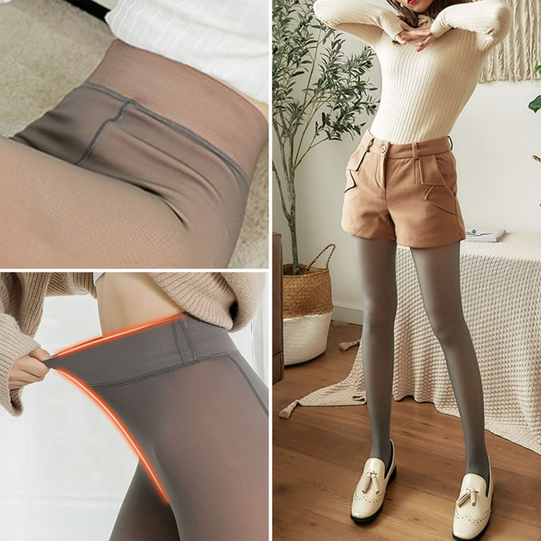 Womens Plus Size Fleece Lined Tights Fake Translucent Thermal Thick Warm  High Waisted Pantyhose Stockings Leggings Ladies Clothes 
