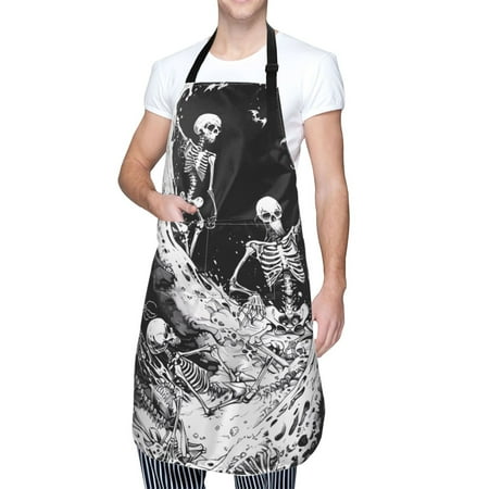 

Kdxio Skeleton Wave Artwork Apron with Pockets Adjustable Kitchen Aprons for Men Women Waterproof Aprons for Cooking Drawing Crafting Baking Household Cleaning