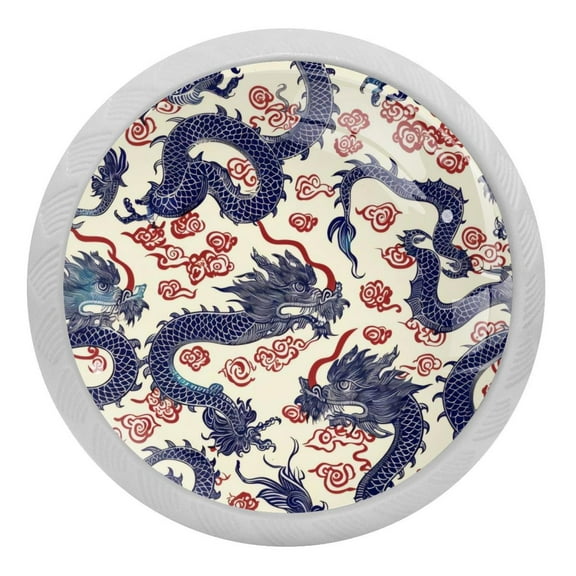 PhooArto Chinese Dragon Cloud Pattern 4 PCS Crystal Glass Cabinet Knobs, Drawer Kitchen Cabinets Dresser Cupboard Wardrobe Pulls Handle - Glowing in the Dark