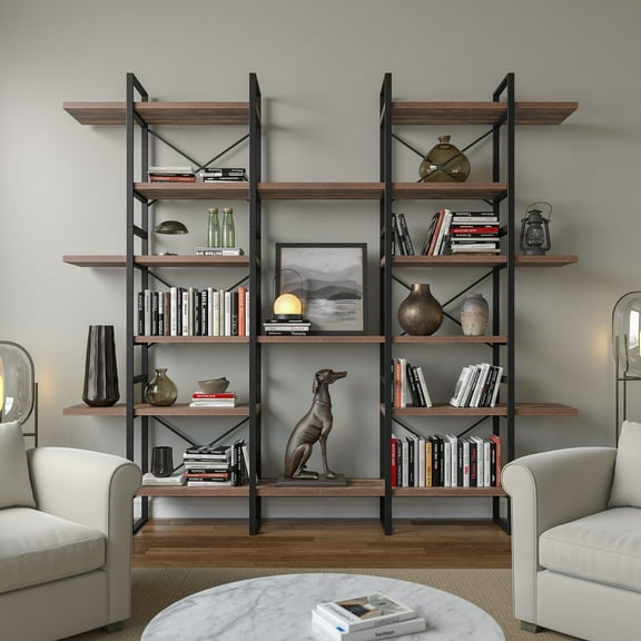 Antique Walnut Color Large 6-Tiers Bookshelves