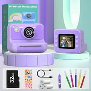 2.4 Instant Print Camera for Kids, 1080P HD Instant Kids Camera 32G Card & Photo Paper for Girls Boys Age 6-12 Birthday Gifts - Purple