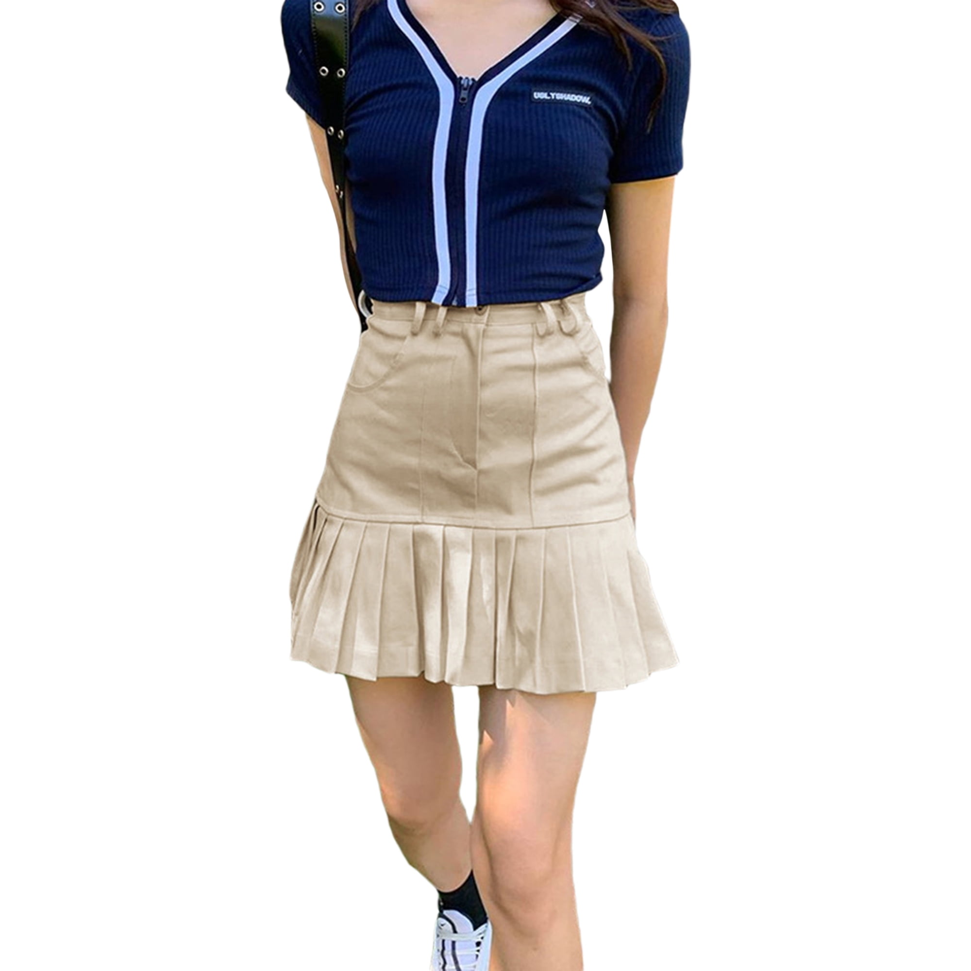 High waist pleated skirt mini hot sale