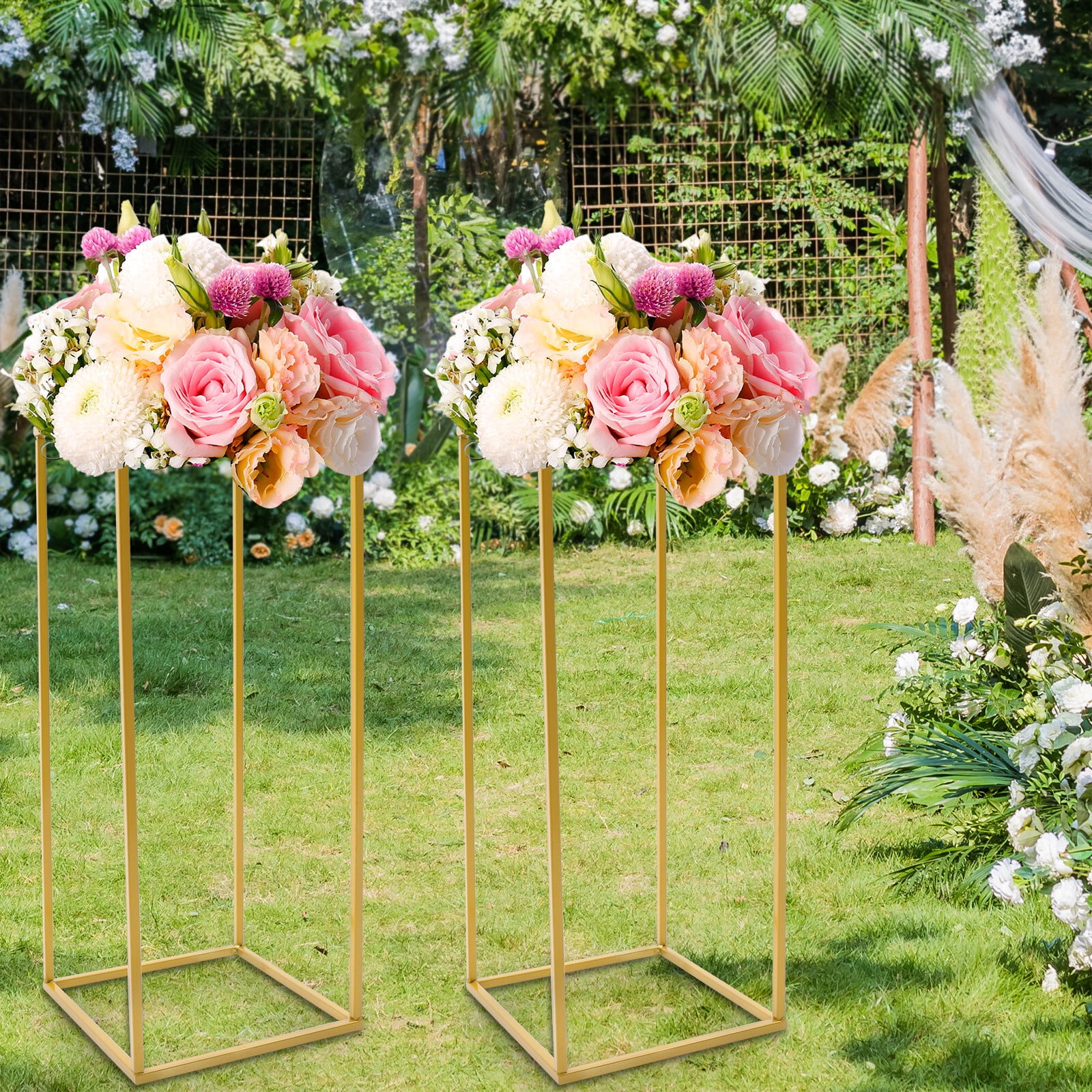 ToppiJoy Sets of 2 Gold Wedding Flower Stand, 24in Tall Vase Column Stand Flower Holder, Geometric Centerpieces for Table,Home Party Wedding Decorations