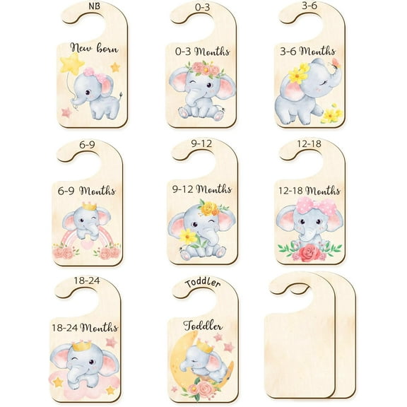 8Pcs Elephant Wood Baby Wardrobe Dividers Animals Nursery Decor from Newborn to 36 Month Hanger Seperaters Woodland Baby Closet Organizers Nursery Infant Wardrobe Hangers Divider DIY Making