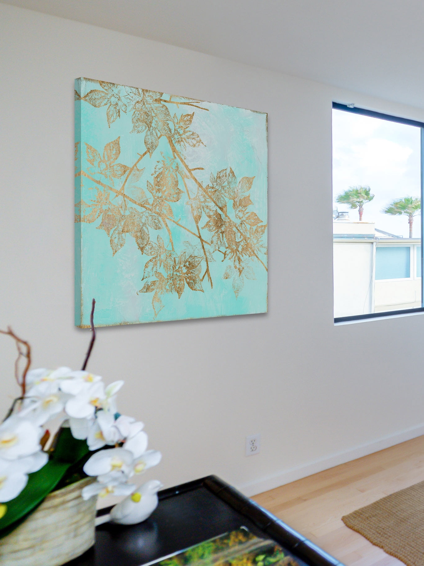 "Aqua & Gold Maple I" Painting Print on Wrapped Canvas
