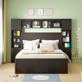 thumbnail image 3 of New Queen Size Wooden Bed With All-in-One Cabinet, Shelf and Sockets,Twin XL Trundle,Espresso, 3 of 10