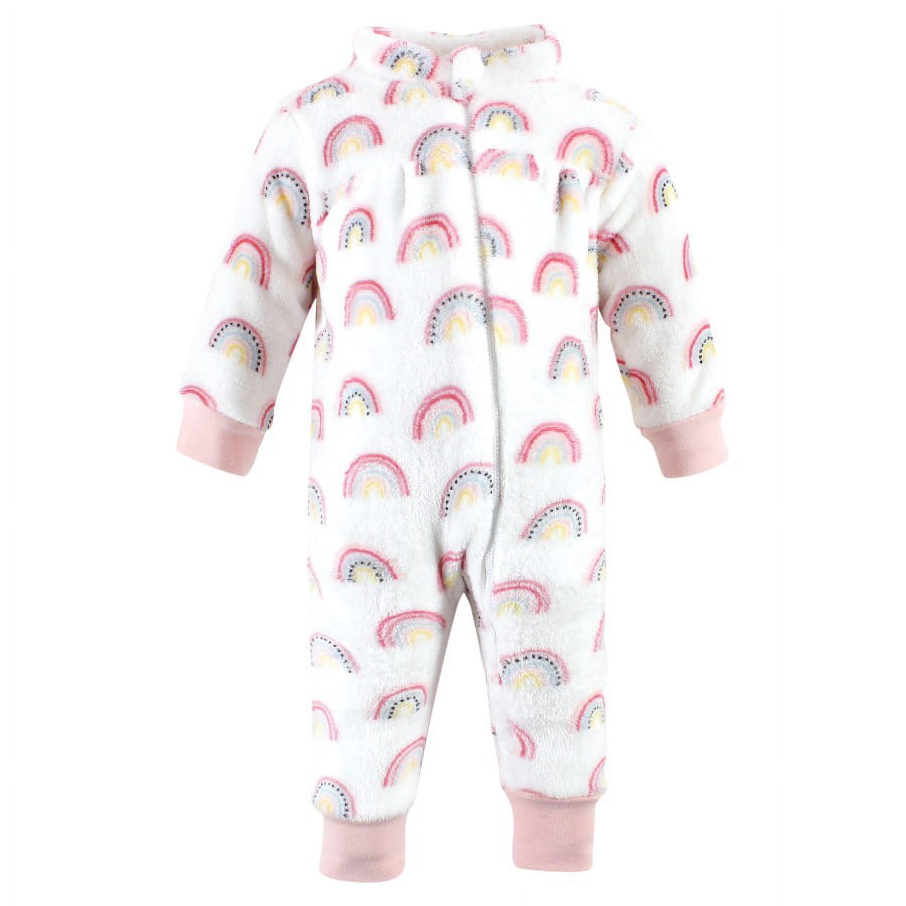 Hudson Baby Infant Girl Plush Jumpsuits, Modern Rainbow, 6-9 Months