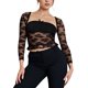 thumbnail image 1 of Conjunto de top corto de manga larga con encaje floral para mujer: top sin tirantes y bolero, diseño de malla con cuello cuadrado, 1 of 5