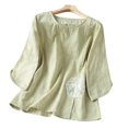 thumbnail image 2 of Zysthvn Cotton Blend Casual Tops for Women 3/4 Sleeve Embroidered Plus Size Women Tshirts Crew Neck Solid Breathable, 2 of 9