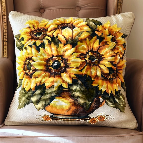 Flower Cross Stitch Pillow Cases Stamped Kits , 45X45CM , Cross Stitch Kits for Beginner (11 Count)