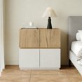 thumbnail image 3 of Stackable Small Storage Cabinet with 2 Doors, Modular Closet Solution and Short Storage Cabinet, Elegant Accent Cabinet for Home or Office Organization, Walnut, 3 of 6