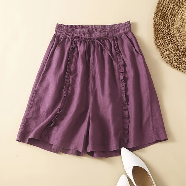 Puntoco pantalones cortos de verano para mujer, moda 2024, pantalones cortos informales sueltos y cómodos de algodón liso con bolsillos para mujer