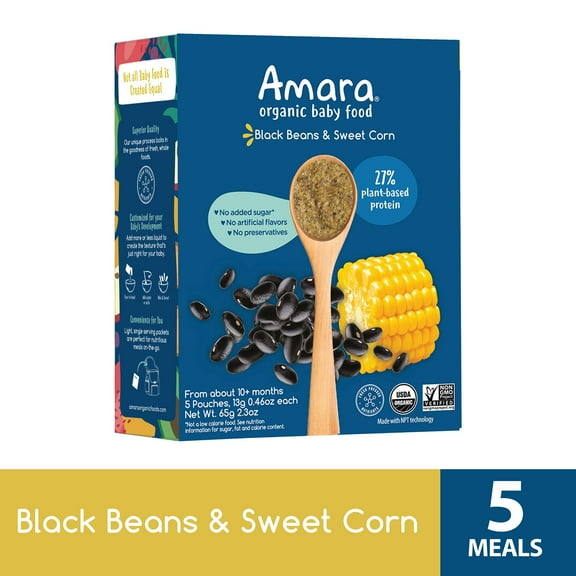 Amara Organic Baby Food Black Bean & Sweet Corn, No added Sugar, 5 individual servings