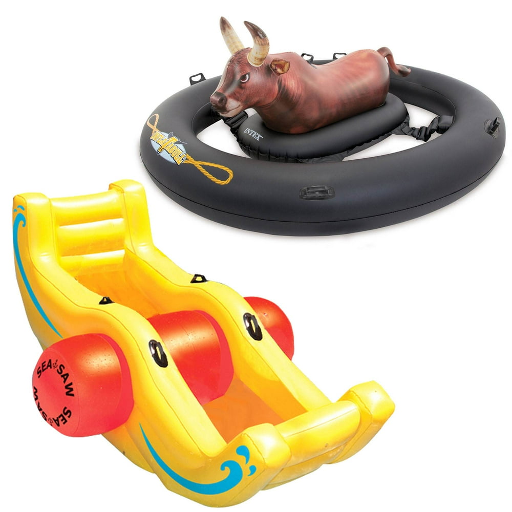 Intex Inflatabull Bull-Riding Inflatable Pool Float + Swimline Sea-Saw 