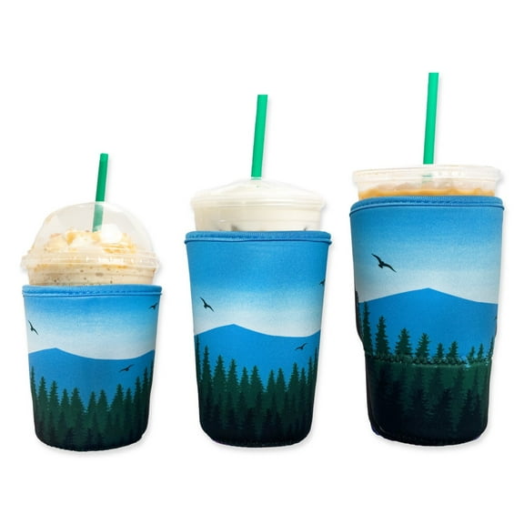 3-Pack (16-32oz) Reusable Neoprene Insulator Sleeve for Iced Coffee or Cold Beverage Cups (Pines)