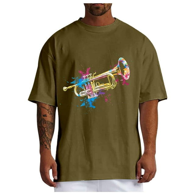 Xdzjlr Men Shirts Summer Unique Instrument Print Round Neck Everyday Wear Versatile Breathable Men Summer Shirt,M