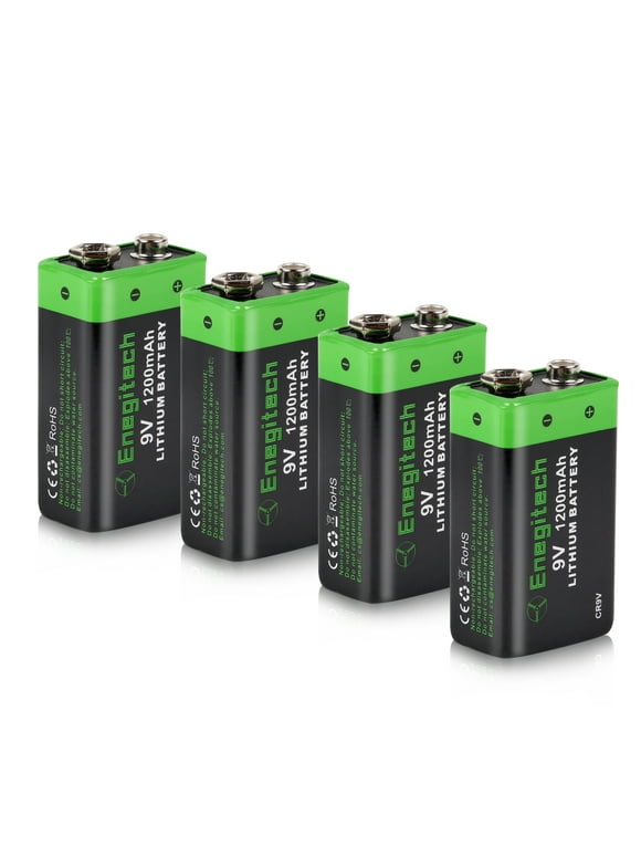 9V Lithium Battery, Enegitech 4 Pack 1200mAh Non-Rechargeable Li-ion Battery for Smoke Detector Fire Alarm Multimeter